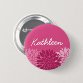 Hübsches rosa Blumentrio mit Namen Button (Vorne & Hinten)