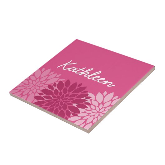 Hübsches rosa Blumentrio mit Namen Fliese (Seite)