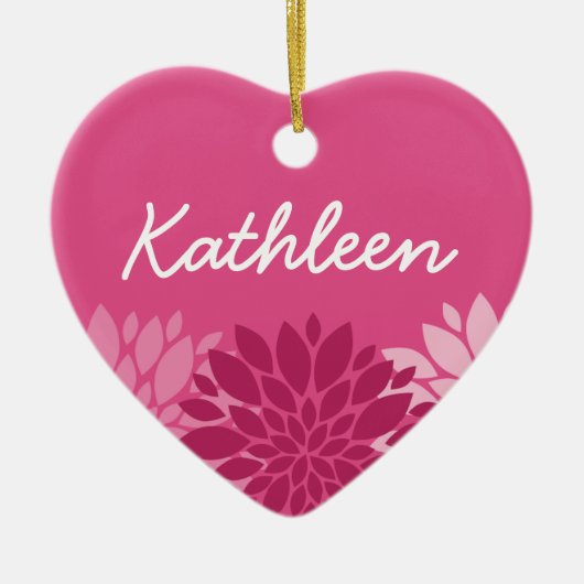 Hübsches rosa Blumentrio mit Namen Keramik Ornament (Vorne)