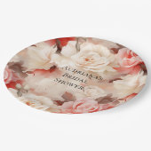 Hübsches Rosa Blütencreme Brautparty Pappteller (Schrägansicht)