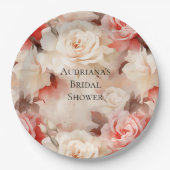 Hübsches Rosa Blütencreme Brautparty Pappteller (Vorderseite)