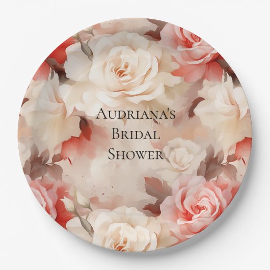 Hübsches Rosa Blütencreme Brautparty Pappteller (Vorderseite)