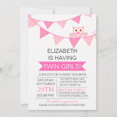 Hübsches rosa Bunting Owl TWIN MÄDCHEN Kinderdusch Einladung (Vorderseite)