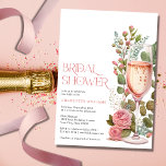 Hübsches Rosa Champagner-Brautparty Einladung<br><div class="desc">Suchen Sie eine hübsche Braudusche in Aquarell? Karo aus dieser Hübschen rosa Blumenwein Champagner Glas Bridal Dusche Einladung. Es zeigt eine wunderschöne Aquarellbild mit rosa Rosen für eine romantische Touch. Sie können Ihre Daten ganz einfach in die Vorlagenfelder einfügen oder sogar den Stil des Schriftartes im Entwurfstool ändern, sodass diese...</div>