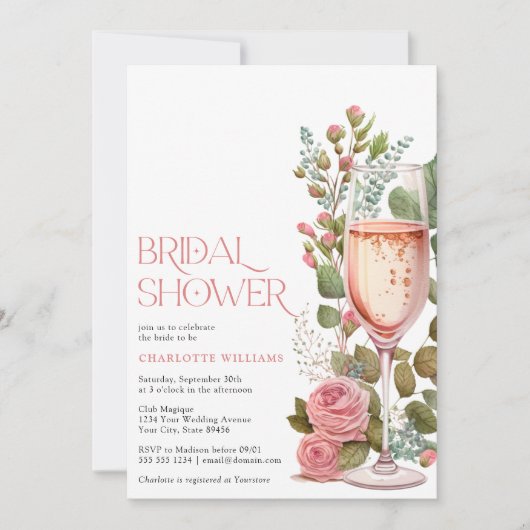 Hübsches Rosa Champagner-Brautparty Einladung (Vorderseite)