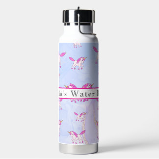 Hübsches rosa Einhorn-Muster personalisierter Name Trinkflasche