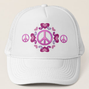 Hübsches rosa Friedenszeichen und -herzen Truckerkappe
