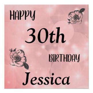 Hübsches Rosa Funkeln Happy 30. Geburtstag Poster