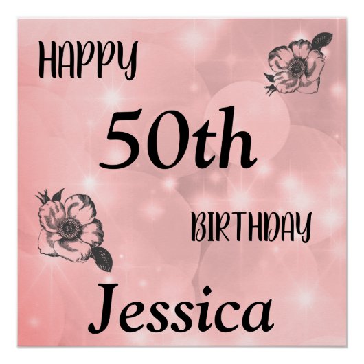 Hübsches Rosa Funkeln Happy 50. Geburtstag Poster (Vorderseite)
