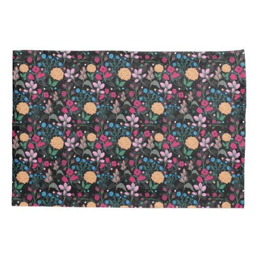 Hübsches rosa-gelbes schwarzes Blumenmuster Kissenbezug (Rückseite)