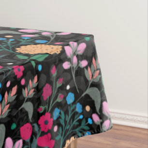 Hübsches rosa-gelbes schwarzes Blumenmuster Tischdecke