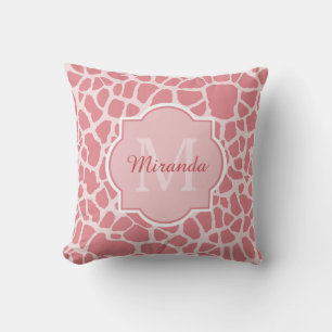 Hübsches rosa Giraffenmuster mit Monogramm und Nam Kissen