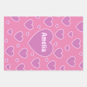 Hübsches rosa Herz-Set von 3 Geschenkpapier Set (Vorderseite)