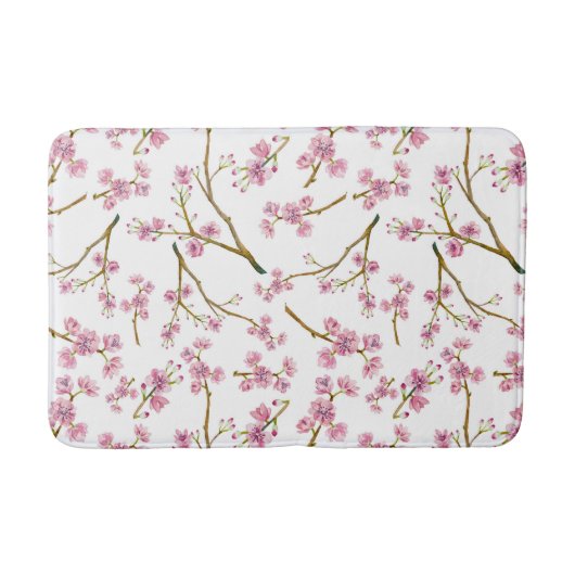 Hübsches rosa Kirschblossom Wasserfarbmuster Badematte (Vorderseite)