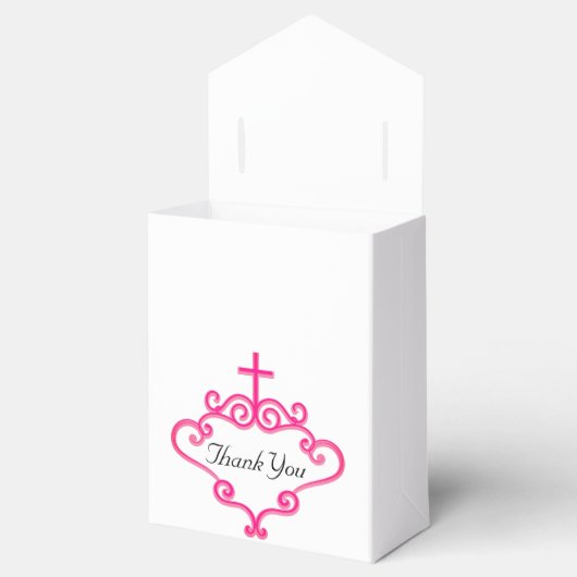 Hübsches rosa Kreuz und Scroll Anpassbare Taufe Geschenkschachtel (Geöffnet)