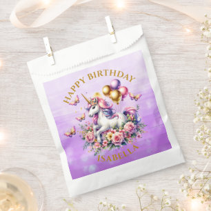 Hübsches Rosa, Lila und Gold Einhorn Geburtstag Geschenktütchen