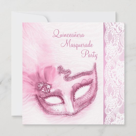 Hübsches Rosa-Maskenbild-Party Einladung (Vorderseite)