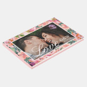 Hübsches Rosa mit blumengeschmücktem Foto Gästebuch (Ecke)