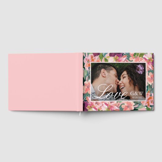 Hübsches Rosa mit blumengeschmücktem Foto Gästebuch (Voll)