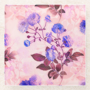 Hübsches Rosa mit Lila Blumenmuster Glasuntersetzer