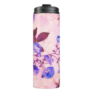 Hübsches Rosa mit lila Blumenmuster Thermosbecher