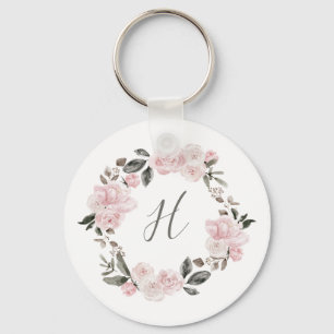 Hübsches rosa Monogramm der Watercolor-Blumen-  Schlüsselanhänger