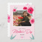 Hübsches Rosa Mother Day Foto Feiertagskarte (Vorne/Hinten)