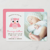 Hübsches Rosa Owl Foto Geburtsankündigung Ankündigung (Vorne/Hinten)