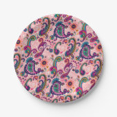 Hübsches rosa Paisley-Muster Pappteller (Vorderseite)