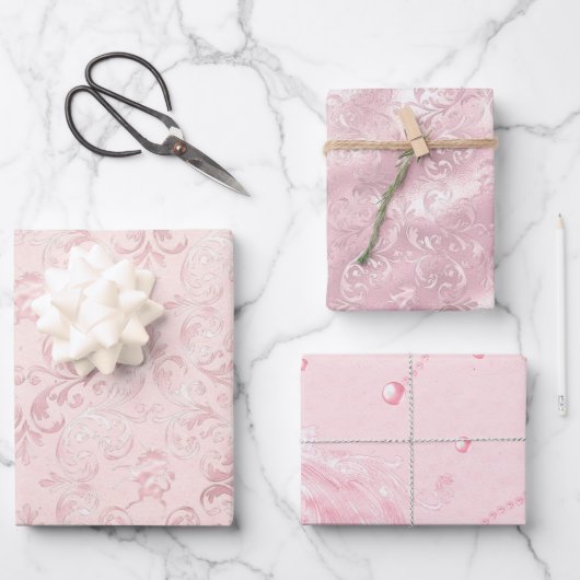 Hübsches Rosa Perlmutt Brautparty Geschenkpapier Set (Vorderseite)