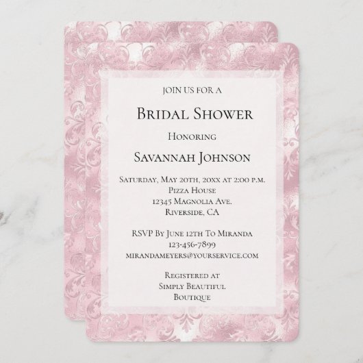Hübsches, rosa Perlmutt, elegantes Brautparty Einladung (Vorne/Hinten)