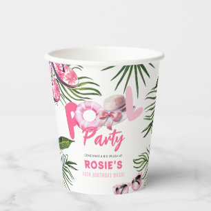 Hübsches rosa Poolparty-Mädchen-Geburtstag  Pappbecher