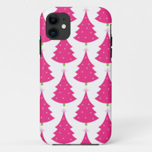 Hübsches rosa Retro Weihnachtsbaum-Muster iPhone 11 Hülle