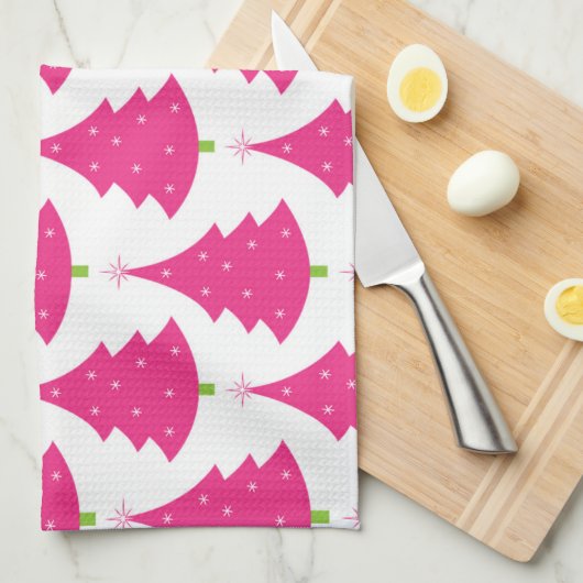 Hübsches rosa Retro Weihnachtsbaum-Muster Handtuch (Viertel Falte)