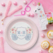Hübsches rosa Roses Monogramm Brautparty Party Pappteller (Party)