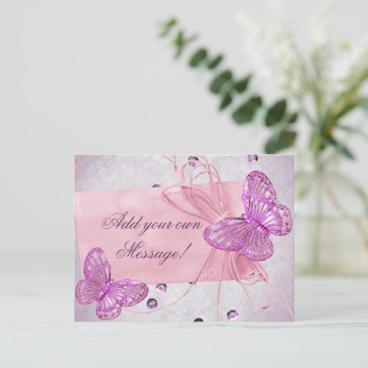 Hübsches rosa Schmetterlingsdesign Postkarte (Stehend Vorderseite)