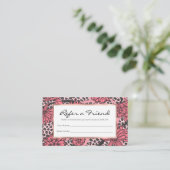 Hübsches rosa schwarzes Blumenleopard-Druck-Muster Empfehlungskarte (Stehend Vorderseite)