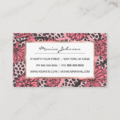 Hübsches rosa schwarzes Blumenleopard-Druck-Muster Empfehlungskarte (Rückseite)