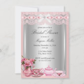Hübsches rosa Spitzen Hoher Tee Brautparty Einladung (Vorderseite)