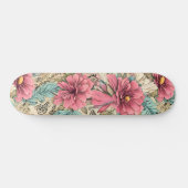 Hübsches Rosa und Aquamarine Vintag Inspirierte Fl Skateboard (Horizontal)