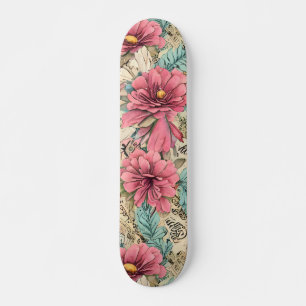 Hübsches Rosa und Aquamarine Vintag Inspirierte Fl Skateboard