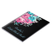 Hübsches Rosa und Aquamarines Schwarz der Blüte Notizblock (Linke Seite)