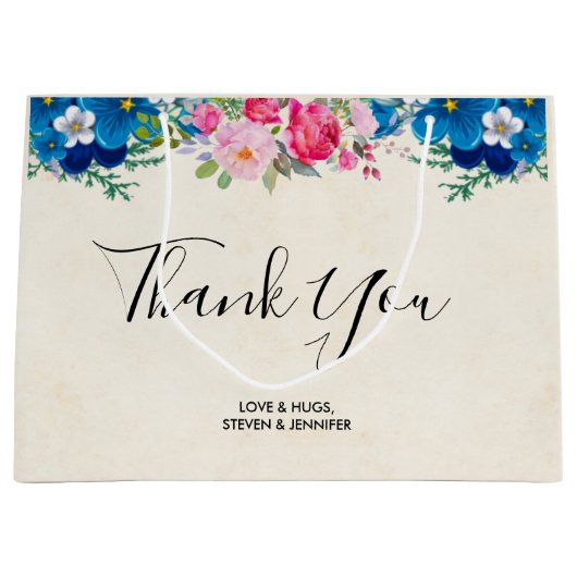 Hübsches Rosa und Blau Blume - Grenzen Vielen Dank Große Geschenktüte (Vorderseite)