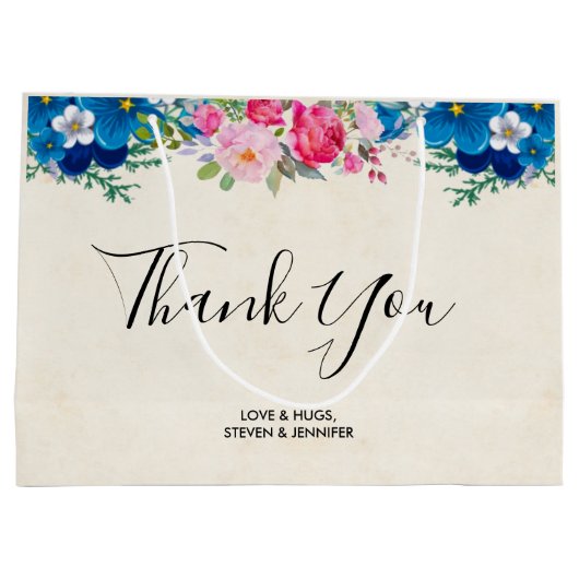 Hübsches Rosa und Blau Blume - Grenzen Vielen Dank Große Geschenktüte (Rückseite)