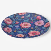 Hübsches rosa und blaues Blumenmuster Pappteller (Schrägansicht)