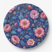 Hübsches rosa und blaues Blumenmuster Pappteller (Vorderseite)