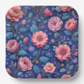 Hübsches rosa und blaues Blumenmuster Pappteller (Vorderseite)