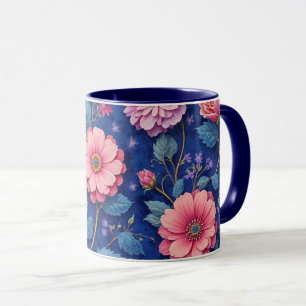 Hübsches rosa und blaues Blumenmuster Tasse