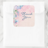 Hübsches Rosa und blaues Blütenblättern Vielen Dan Quadratischer Aufkleber (Tasche)