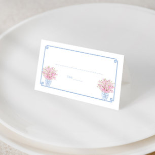 Hübsches rosa und blaues Chinoiserie-Probeessen Platzkarte